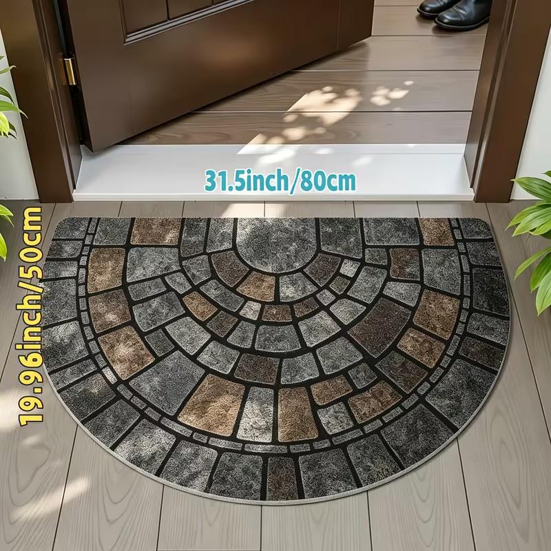 The Stone-patterned Semi-circular Rug Is Durable, Lightweight, and Highly Slip-resistant with Strong Water Absorption. It Is Machine Washable and Easy to Clean, Suitable for Both Indoor and Outdoor Entryways. It Quickly Traps Dirt and Sand