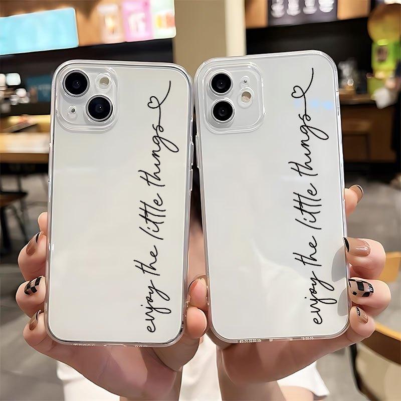 Script Quote Minimal Clear Phone Case, Positive Mood Electroplated Style for iPhone 17 16 15 14 13 12 11 X Plus Pro Max, Shockproof Gift
