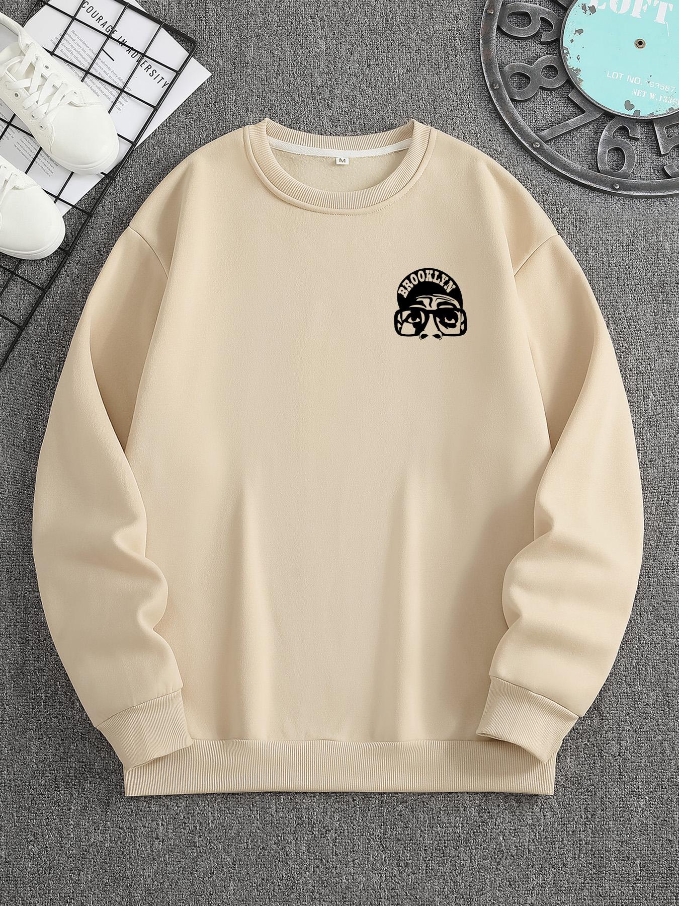 Men's Regular Fit Cartoon & Letter Print Drop Shoulder Sweatshirt, Casual Soft Comfy Long Sleeve Round Neck Pullover for Fall & Winter, Men's Clothes for Daily Wear