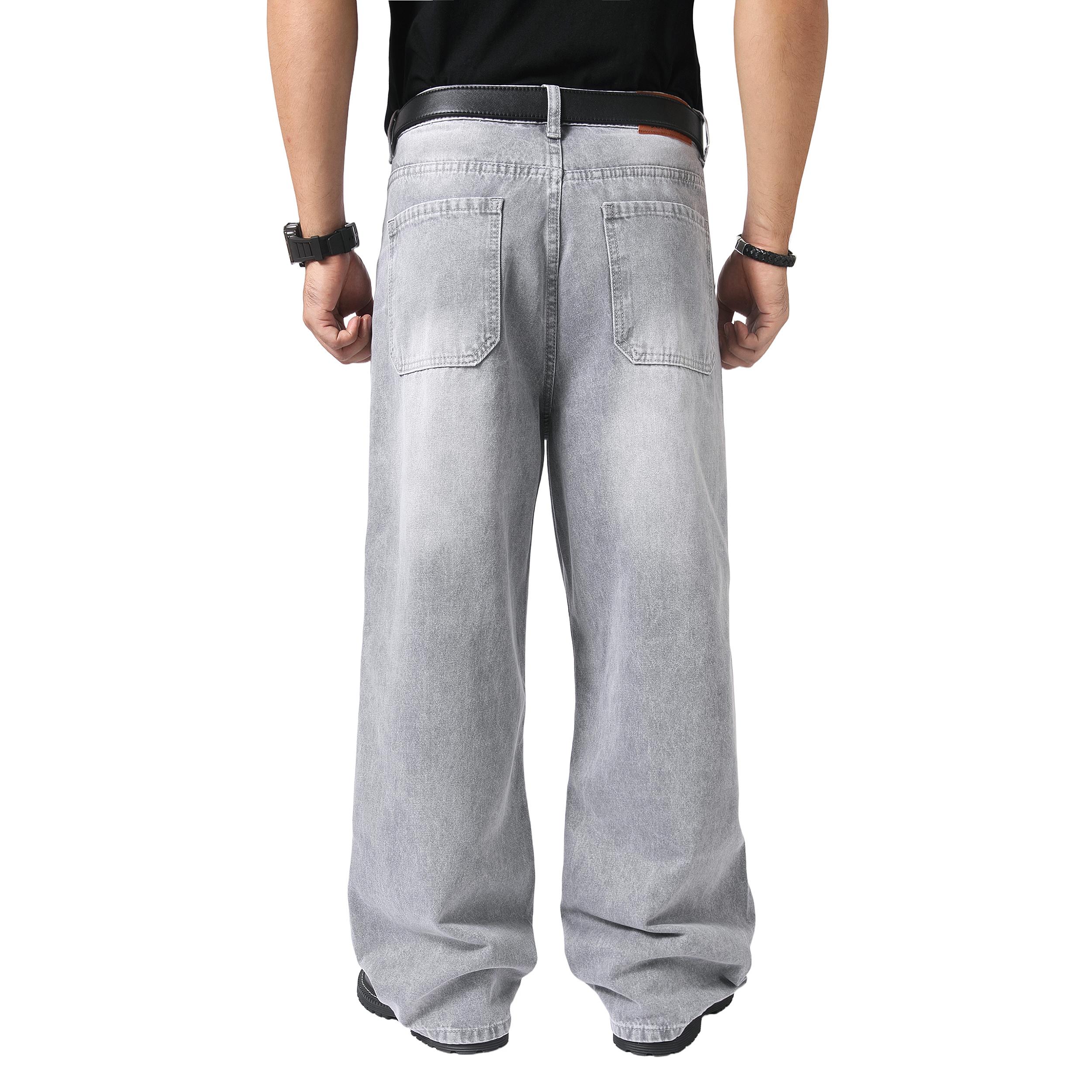 JUNBAOSS Men's Baggy Hip Hop Jeans Y2K Casual Vintage Wide Leg Skater Denim Pants Loose Fit Long Trousers 2000s Streetwear Mens Irregular Sutures Skateboard Steampunk Baggy Jeans Plain Pants Pockets