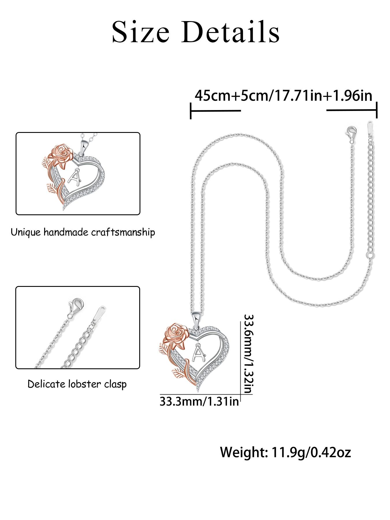 Moss Bear Rose Jewelry Gift Box With Rose Initial Love Heart Necklace for Women, Letter Alphabet Heart Necklace, Heart Design Necklace, Anniversary Birthday Jewelry Gifts for Wife Mom Girlfriend