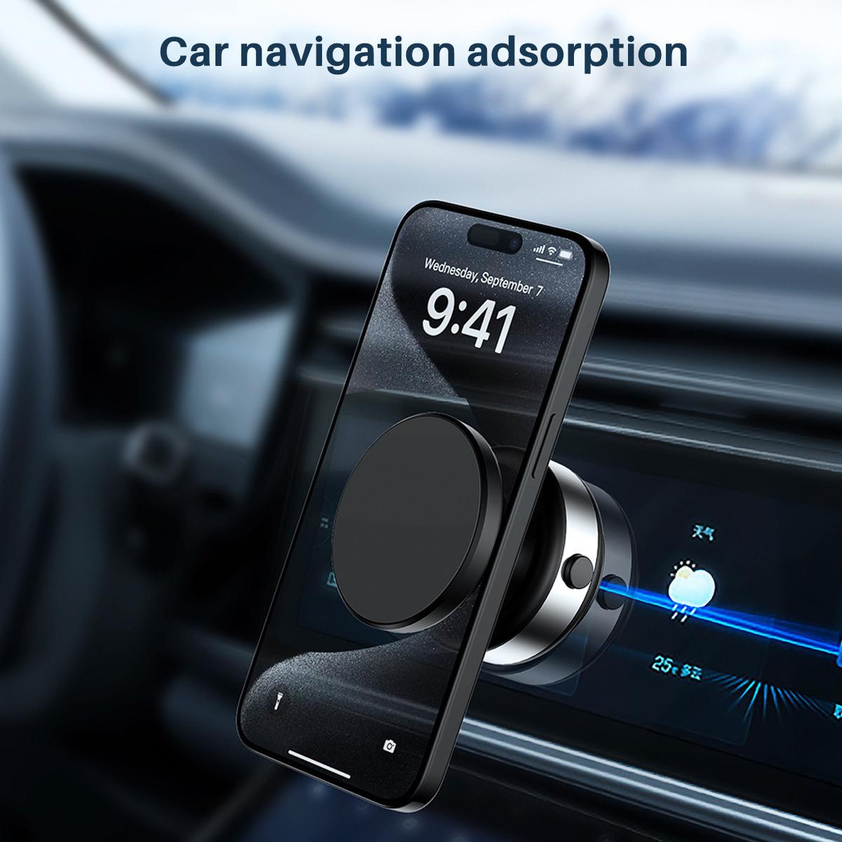 360° Rotatable Magnetic Car Phone Holder, Car Navigation Holder,Vacuum Glass Mirror Adsorption Magnetic Suction Cup Car Phone Mount,Car Mount One-Click Disassembly for Glass, Screens, Wall Tiles, Most Surfaces (Black/Silver), Christmas Gift