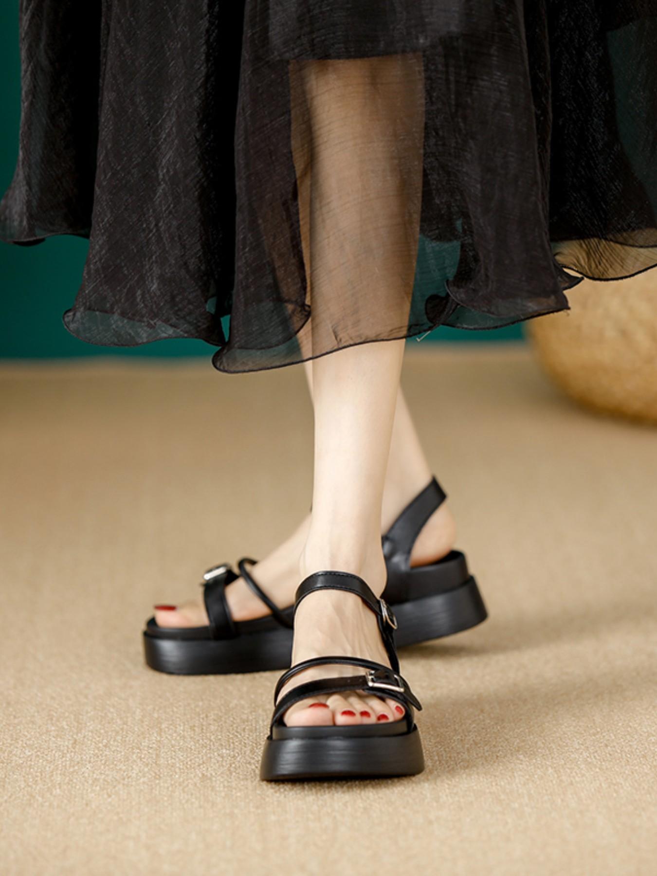 Women's Chunky Heel Sandals, Waterproof Platform High Heels, Fashion Thin Strap Outdoor Shoes, Two-Layer Thick Sole Slippers