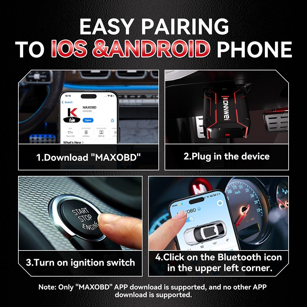 KONNWEI MAXOBD Bluetooth5.2 OBD2 Scanner Deep Security Scan, Vehicle-Specific Data Stream, Read/Erase Codes, Data Stream, Battery Check, Diagnostic Report For IOS/Android