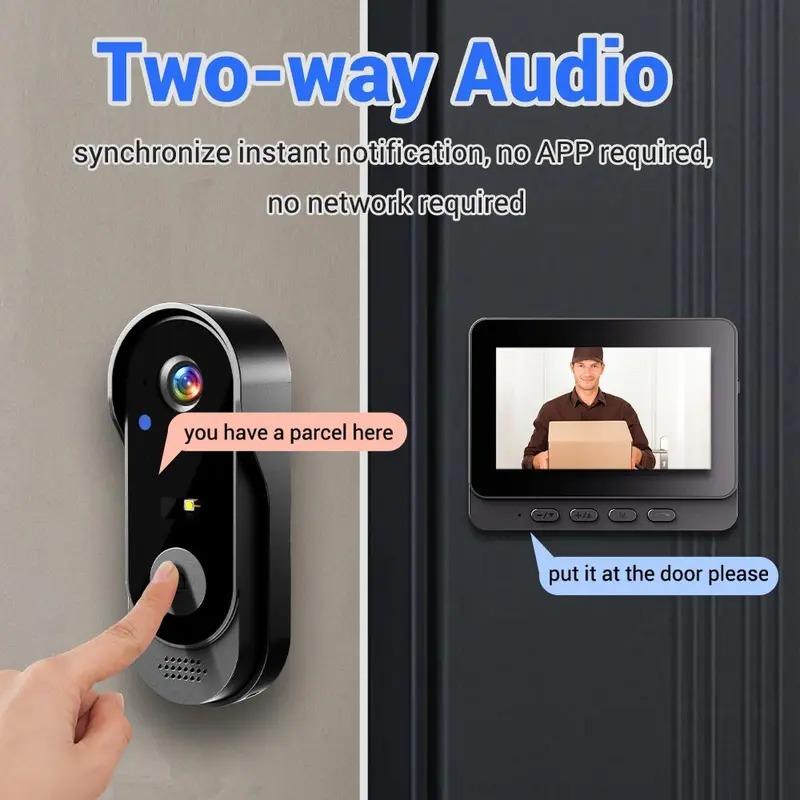 Wireless Smart Video Doorbell with 4.3 Inch Color Screen, Night Vision, Waterproof Design, Long Battery Life, Supports Video Call & Two-Way Audio