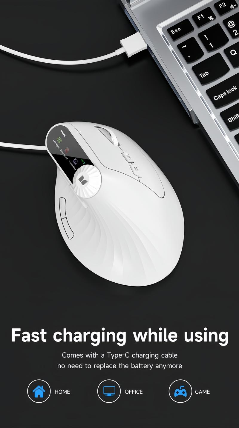 Monster-M2 MAX Version Bluetooth Wireless Mouse Ergonomic Vertical Vertical Mouse 2.4G Bluetooth Long Battery Life Laptop Desktop Computer Knob Function
