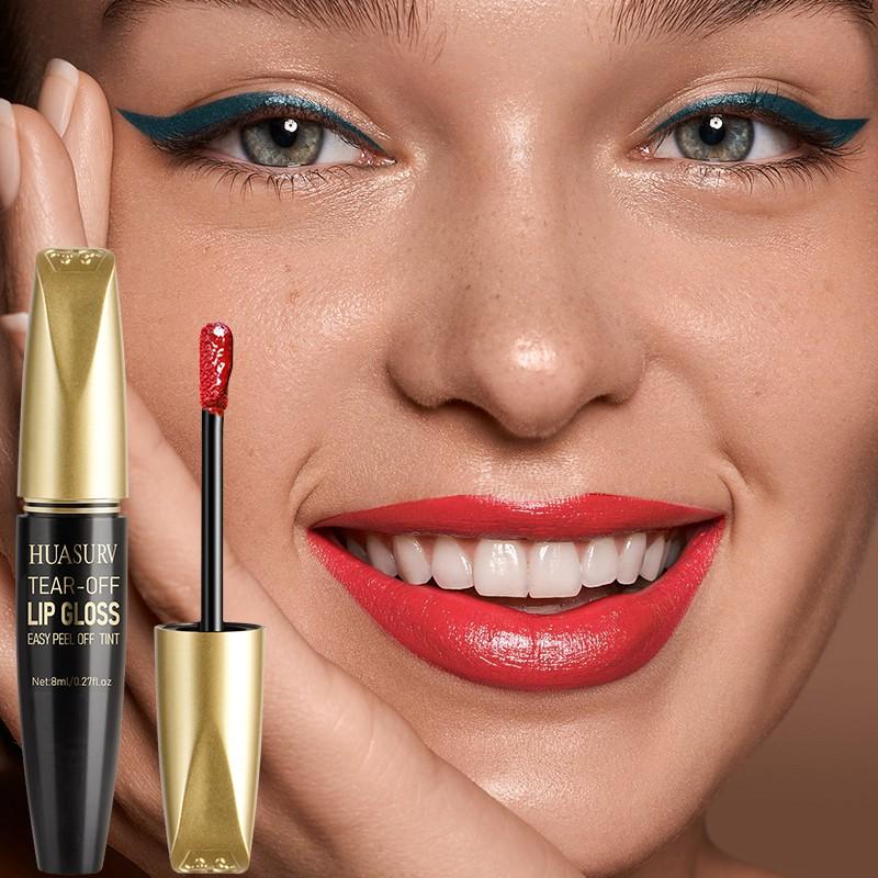 Huasurv Peel-Off Glossy Lip Balm, Lipgloss, Moisturizing Liquid Lipstick, Vibrant, Matte Finish, Quick-Dry, Long-Lasting Waterproof