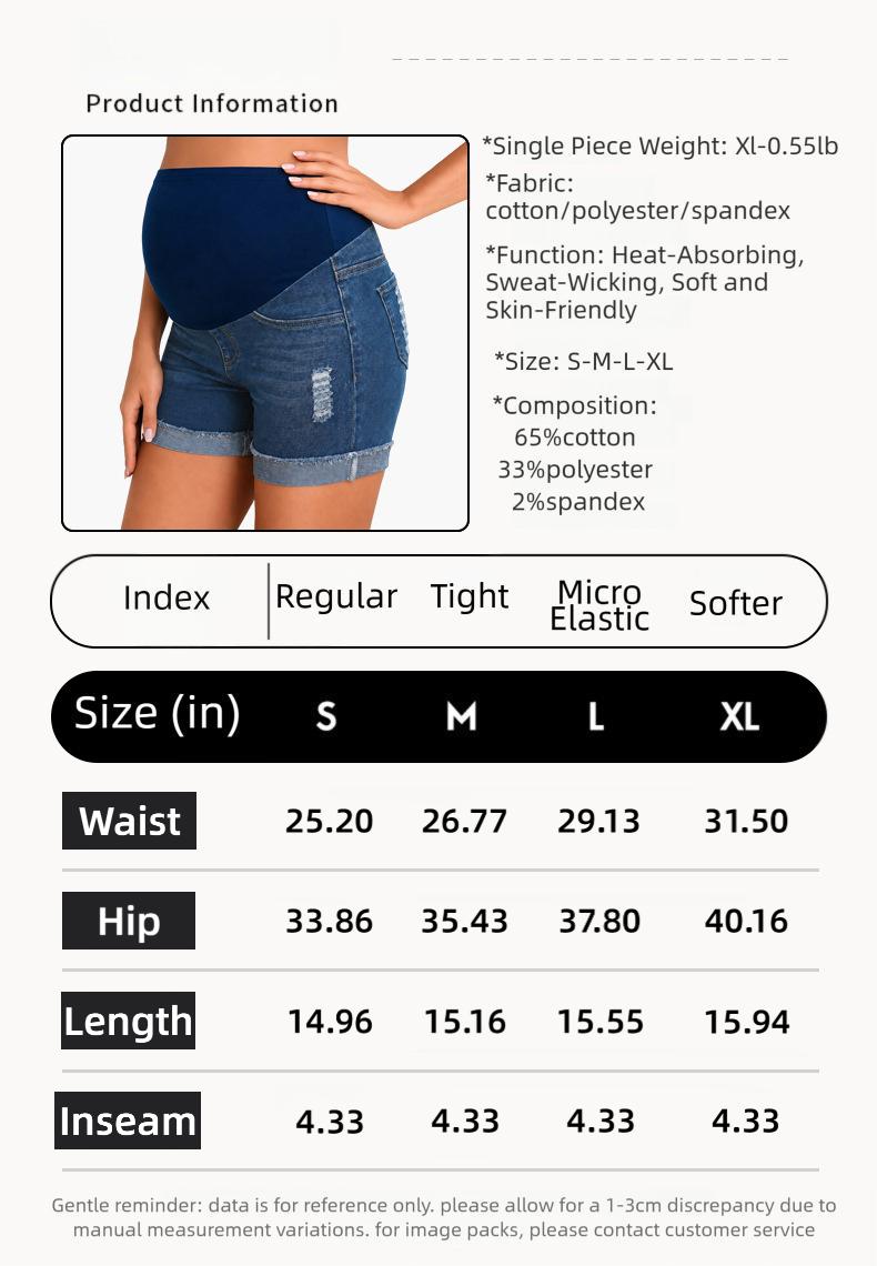 Women's 2-Pack Maternity Denim Shorts Set - Over Belly High Waist, Dark Blue Ripped & Non-Ripped, Soft Stretch Belly Support, Summer Casual Wear for All Trimesters  maternity fashion essentials summeressentials jumpsuit