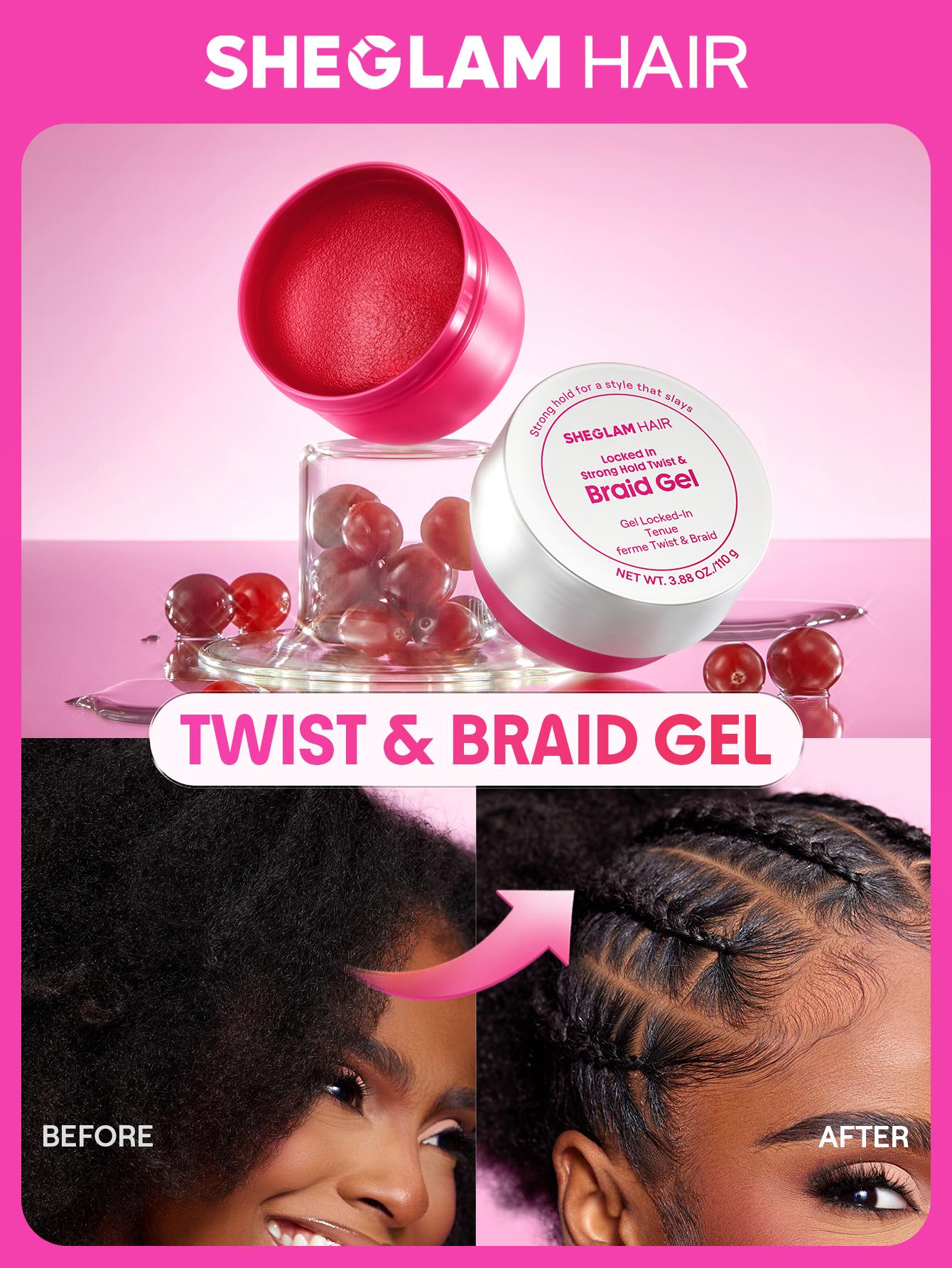 SHEGLAM HAIR Locked in Strong Hold Twist & Braid Gel,Wax Strong Hold Non-Greasy Hair Styling Gel,No Flake No Whitening & Water Resist Ant,Yummy Cranberry Scent,Enriched With Castor Oil,Coconut Oil And Shea Butter-Effortlessbeauty-Hairhack- Coachella