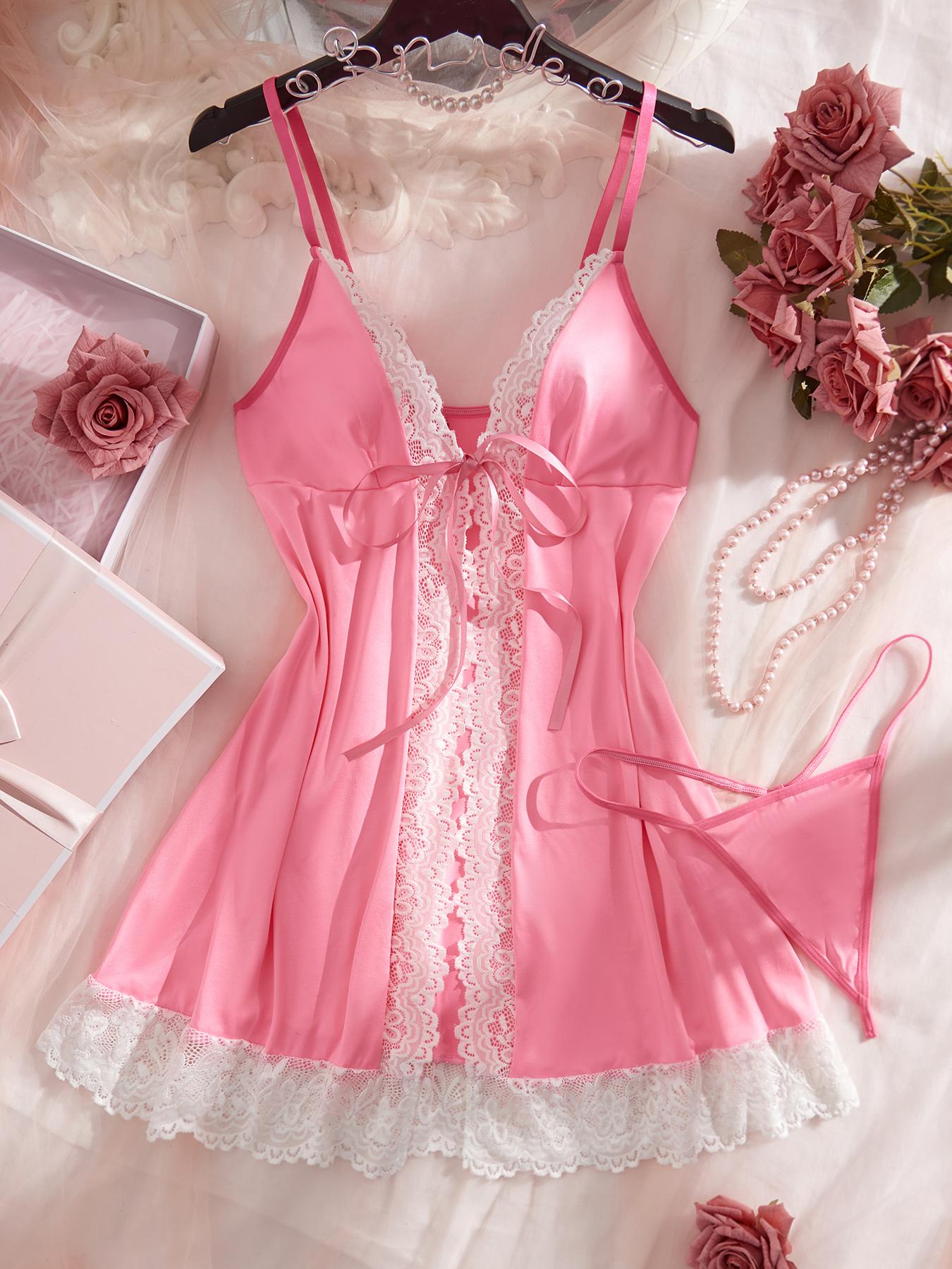 Pink Sexy Women's Lingerie With G-string Lace Nightdress Babydoll Open Front Sleepwear - TikTok Shop Pink Sexy Women's Lingerie With G-string Lace Nightdress Babydoll Open Front Sleepwear - TikTok Shop