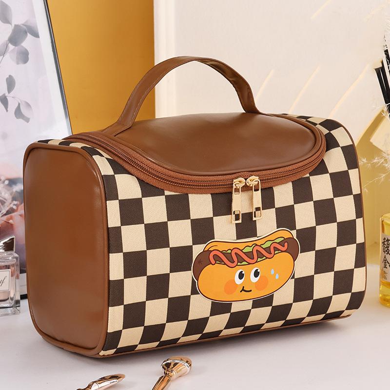 Checkerboard Pattern Makeup Bag, 1 Count Large Capacity, Portable Makeup Brush Organizer, Cosmetic Storage Bag for Home & Travel, Travel Cosmetic Bags