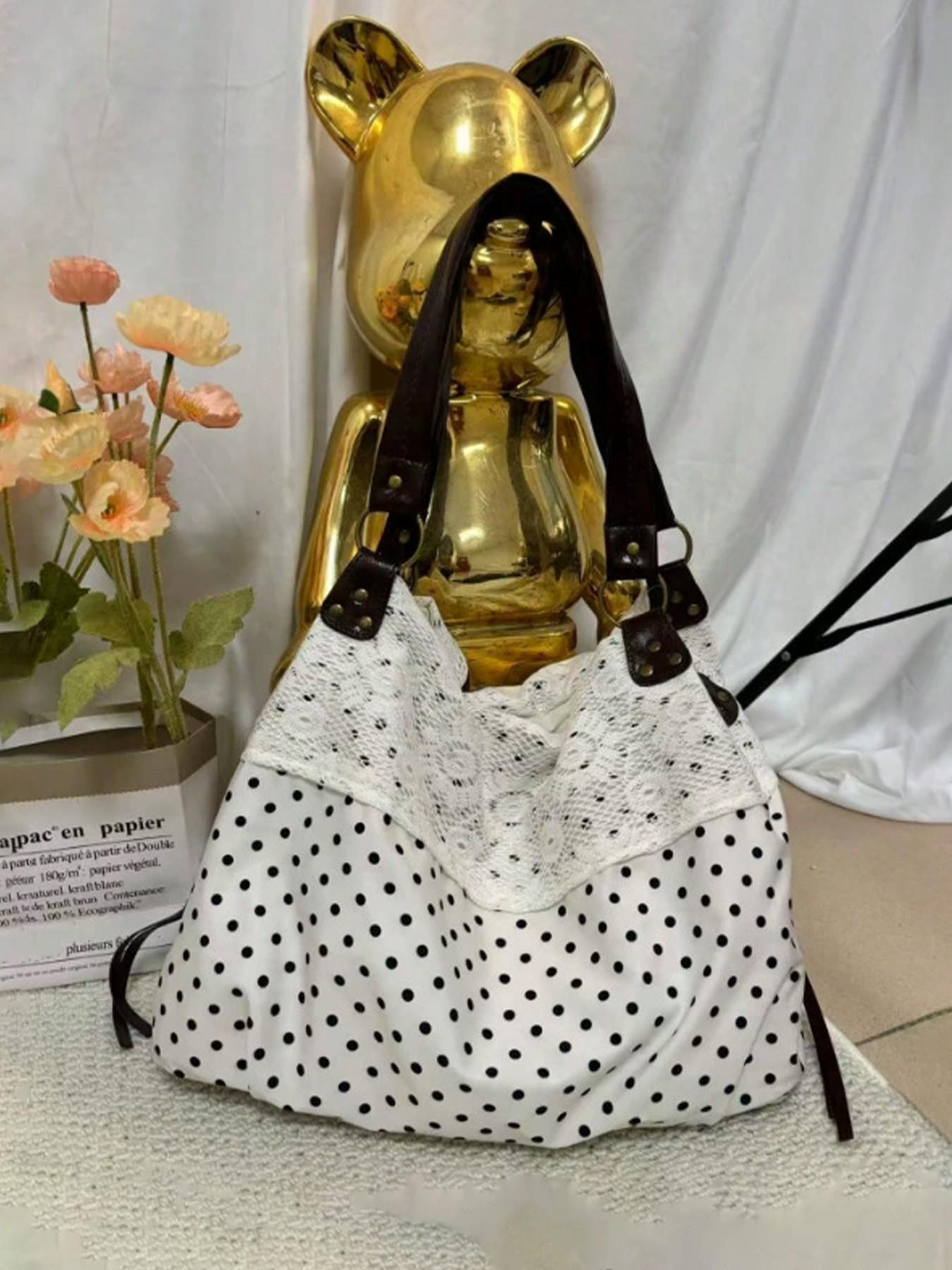 Women's Vintage Floral Patch Lace Patchwork Underarm Tote Bag, Faux Leather Large-Capacity Retro Purse for Commute, Shopping, Ideal Holiday Gift for Ladies, Daily Use