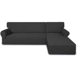 Stretch Sectional Couch Covers - 2 pcs Spandex Non Slip, with Elastic Bottom for L Shape Sectional Sofa Couches, Great for Kids & Pets (3 Seat Sofa + 3 Seat Chaise, Dark Gray)