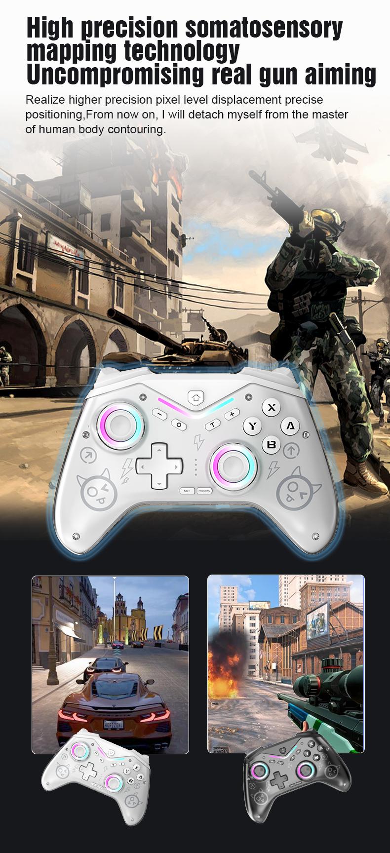 CM619 Game controller supports IOS/Android/PC/Switch dual motor wireless controller with dazzling light Console Smartphone Console Smartphone Black gamers gift