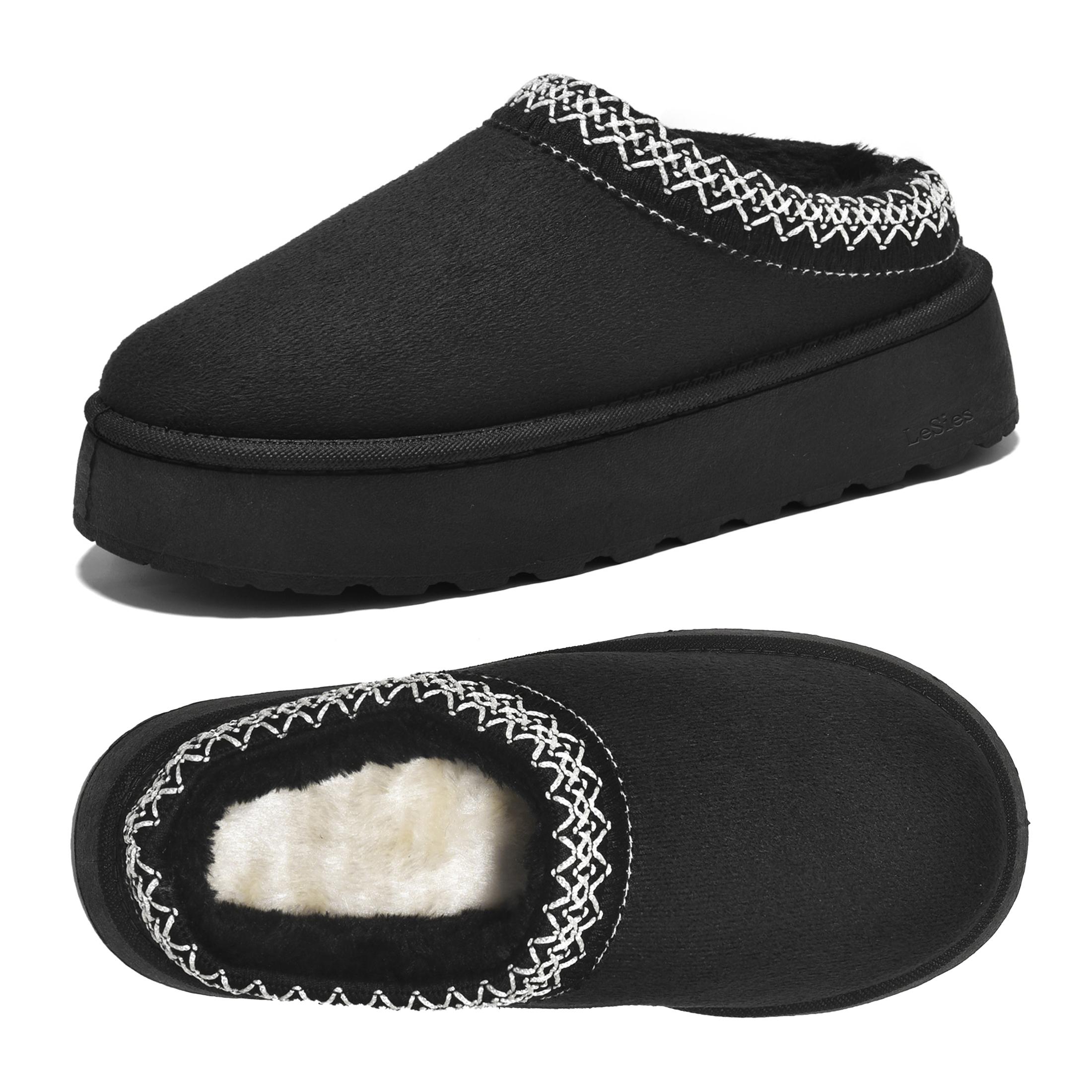 Women's Platform Slippers Suede Fuzzy Cozy Slip-on Snow Boots Winter Warm Comfy Outdoor Indoor