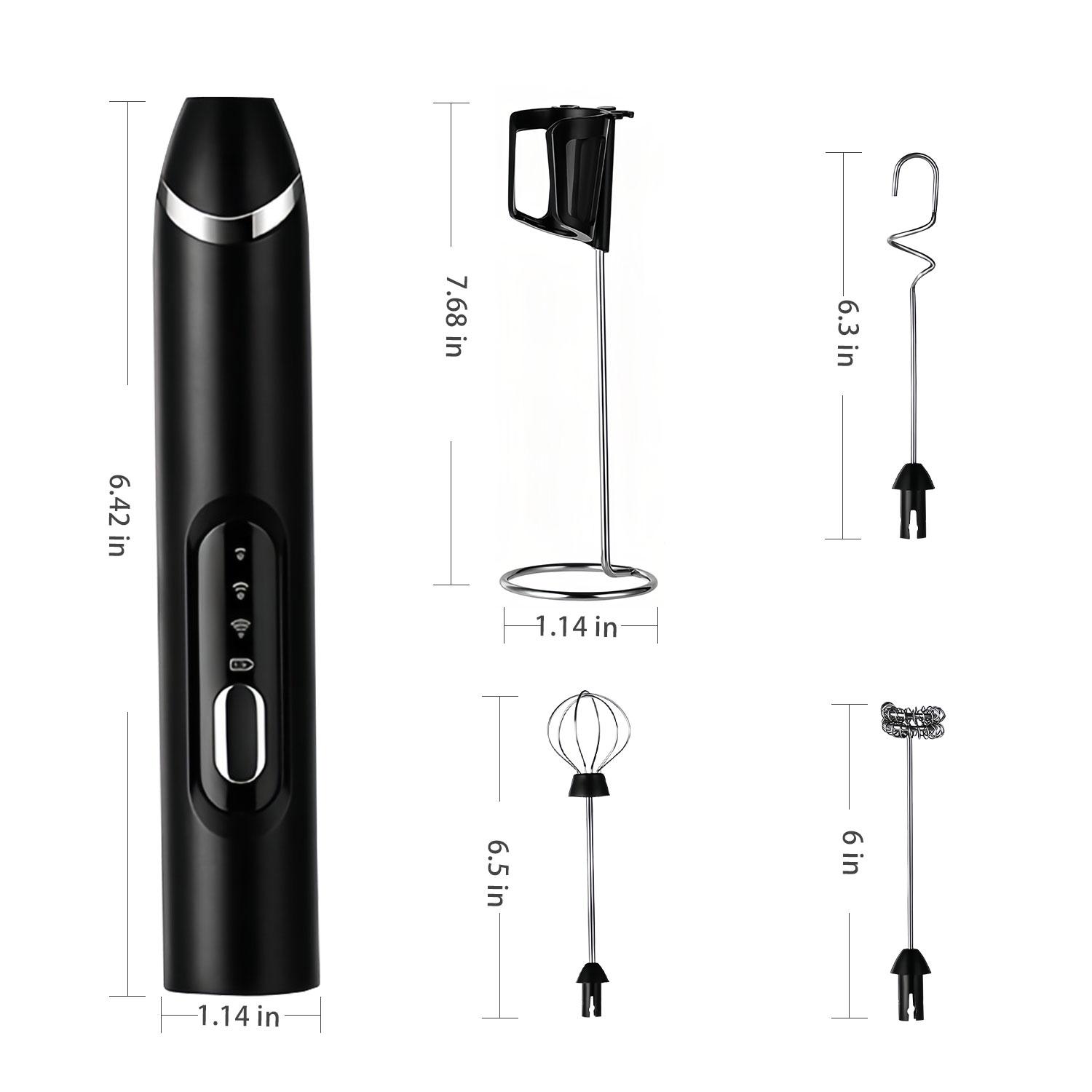 2026 Upgraded Rechargeable Milk Frother – Handheld Electric Coffee Mixer with 3 Whisks, 3 Speed Settings & Storage Stand | Versatile Drink Mixer for Juices, Prebiotic Powders, Lattes, Cappuccinos,coffee mixer, Matcha & Eggs (Black)– Christmas gift