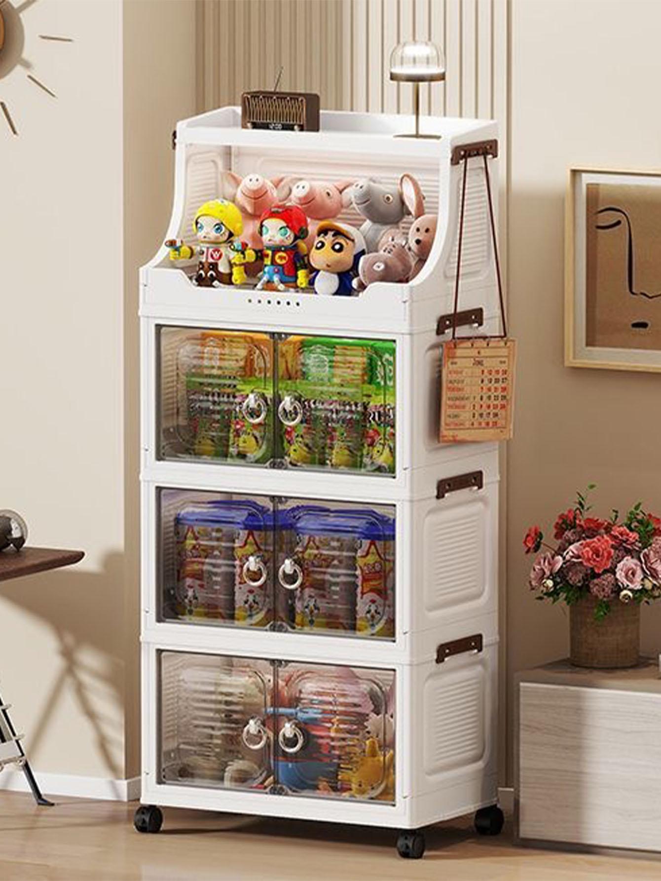 Foldable Storage Cabinet, Multi-Layer Home Bedroom Clothes Organizer, No Installation Living Room Plastic Shelf, Durable & Space-Saving Design, Drawers