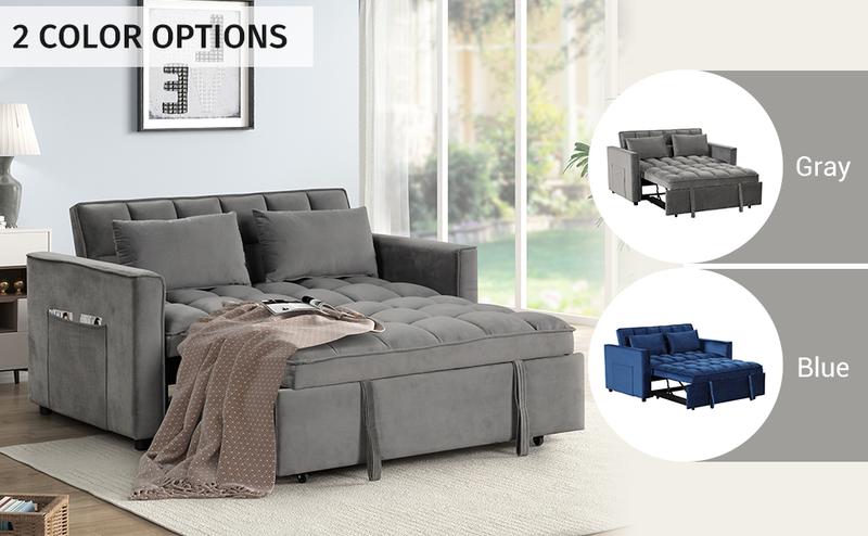 [TikTokShopBlackFriday]Convertible Sofa Bed 3 in 1 Multi-Functional Sleeper Couch, Futon Pull Out Bed, Velvet Loveseat Chaise Lounge with Side Pockets and Pillows, Modern Sleeper Sectional Sofa