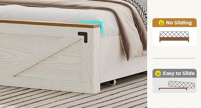 Hasuit Farmhouse Bed Frame Twin Size with 2 Storage Drawers, Wooden Platform Twin Bed with LED Lights and Charging Station, Rustic Accent Headboard with Sliding Barn Door Storage Cabinets