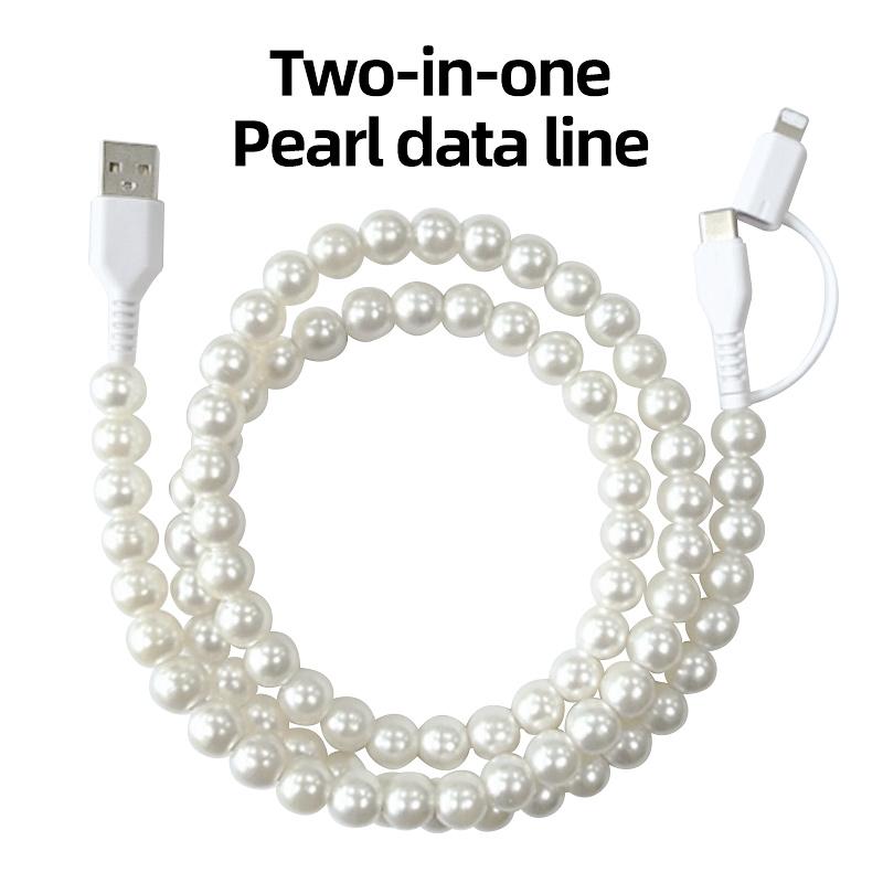 Stylish Pearl-Bead Shine Charging & Data Cable - Functional Mobile Phone Accessory, Compatible with iPhone Lightning, Samsung Type-C & All Smartphones