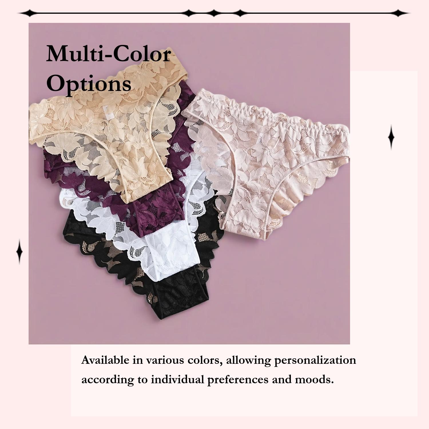 Women's Sexy Lace Underwear Set, Fitted Comfortable Breathable Panties, Multi-Color Hollow-Out Lingerie for Women's Daily Wear, Lace-Trim Panties