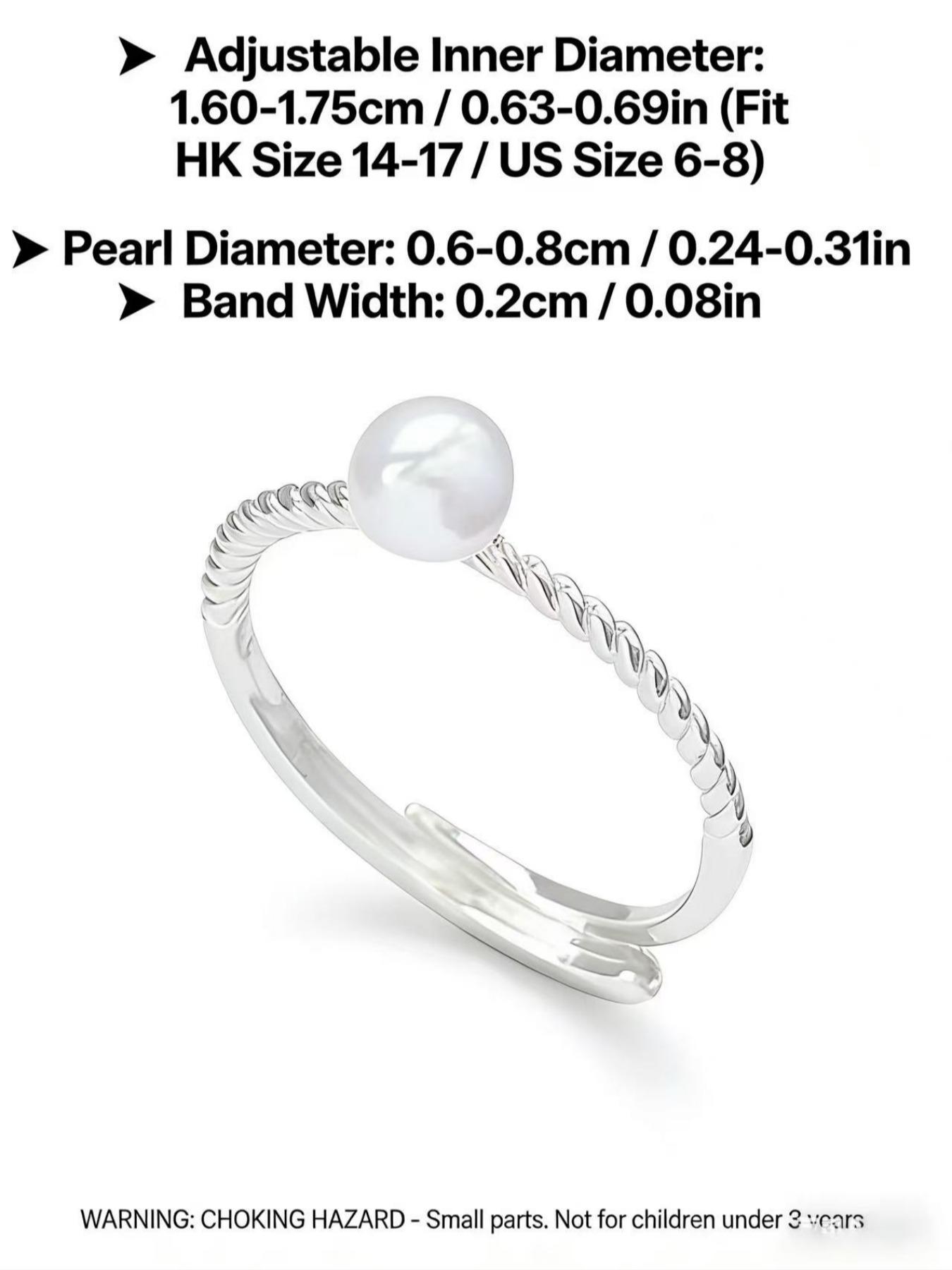 Adjustable Silver Pearl Ring for Women, Elegant Open Design, Hypoallergenic Stackable Jewelry, Perfect Gift for Her