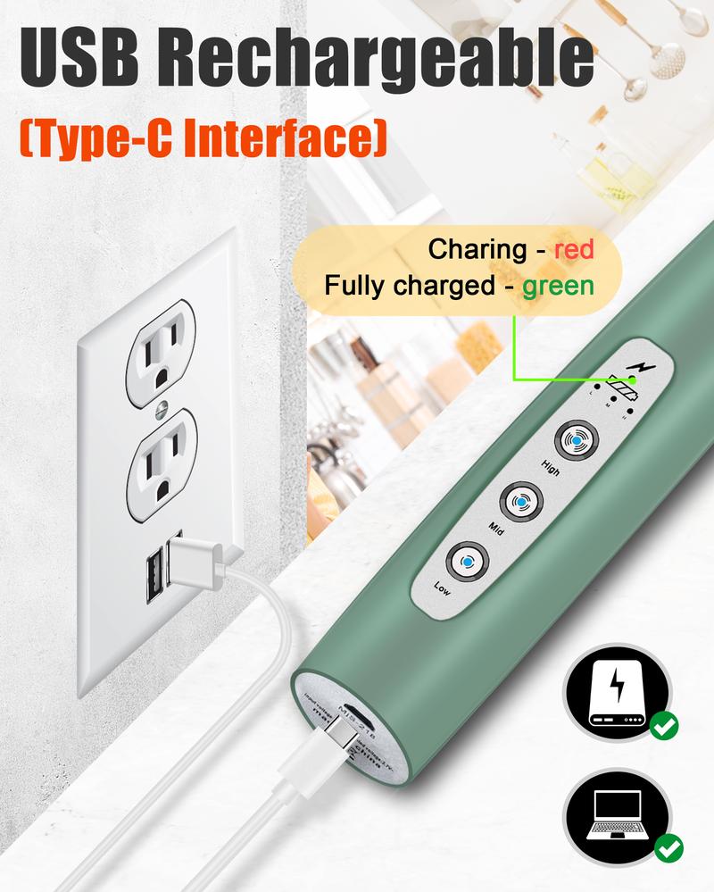 ODIFORGO Rechargeable Milk Frother,Milk Frother Handheld with 3 Heads 3 Speeds,Coffee Mixer,Frother Wand Drink Mixer,Electric Milk Bubbler,Detachable Stainless Steel Whisk for juice,Prebiotic Powder,Latte,Cappuccino,Matcha,Egg (Black)