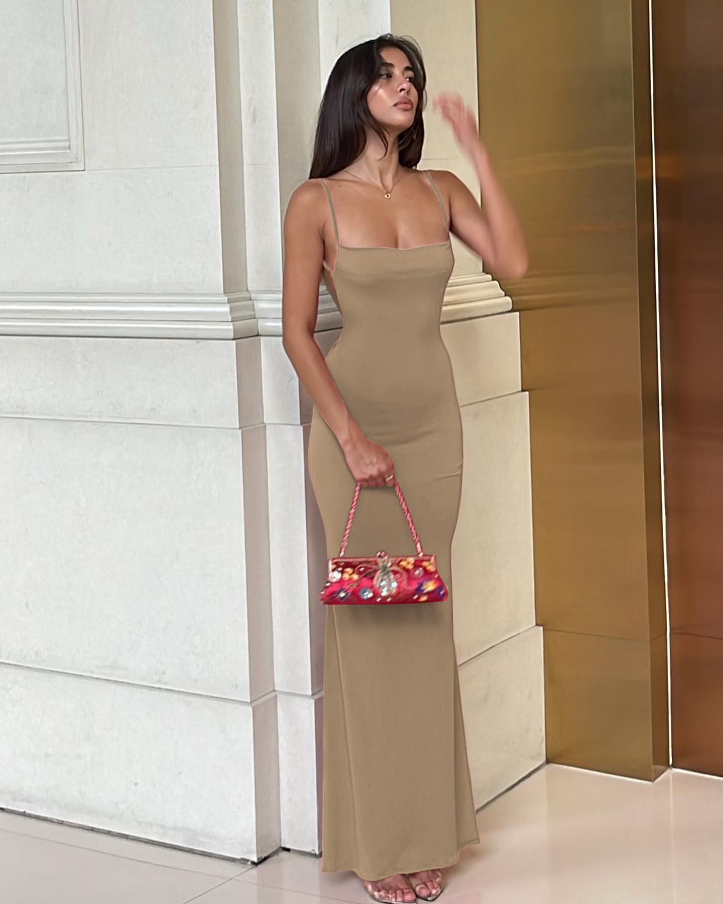 2026 Women'S Sleeveless Backless Bodycon Maxi Dress With Spaghetti Straps For Party Club Vacation Holiday Casual Elegant Evening Outfit Summer Fashion graduation