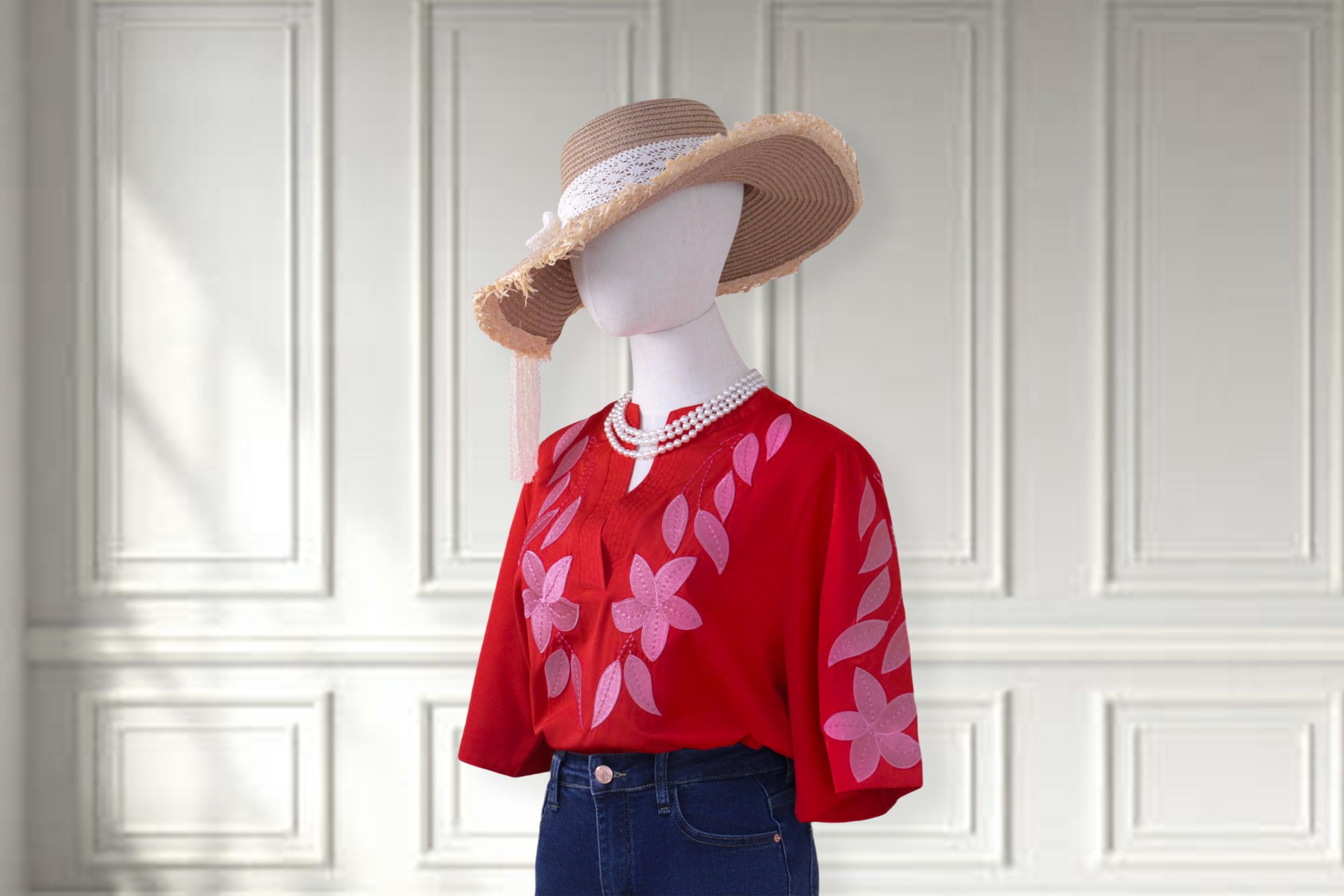 SageVell 100% Cotton Timeless Red/Green Embroidered Blouse with Floral Details - Perfect for Casual Outings, Weekends & Summer Women Style Effortless Wear for Teachers Moms Top SpringStatements