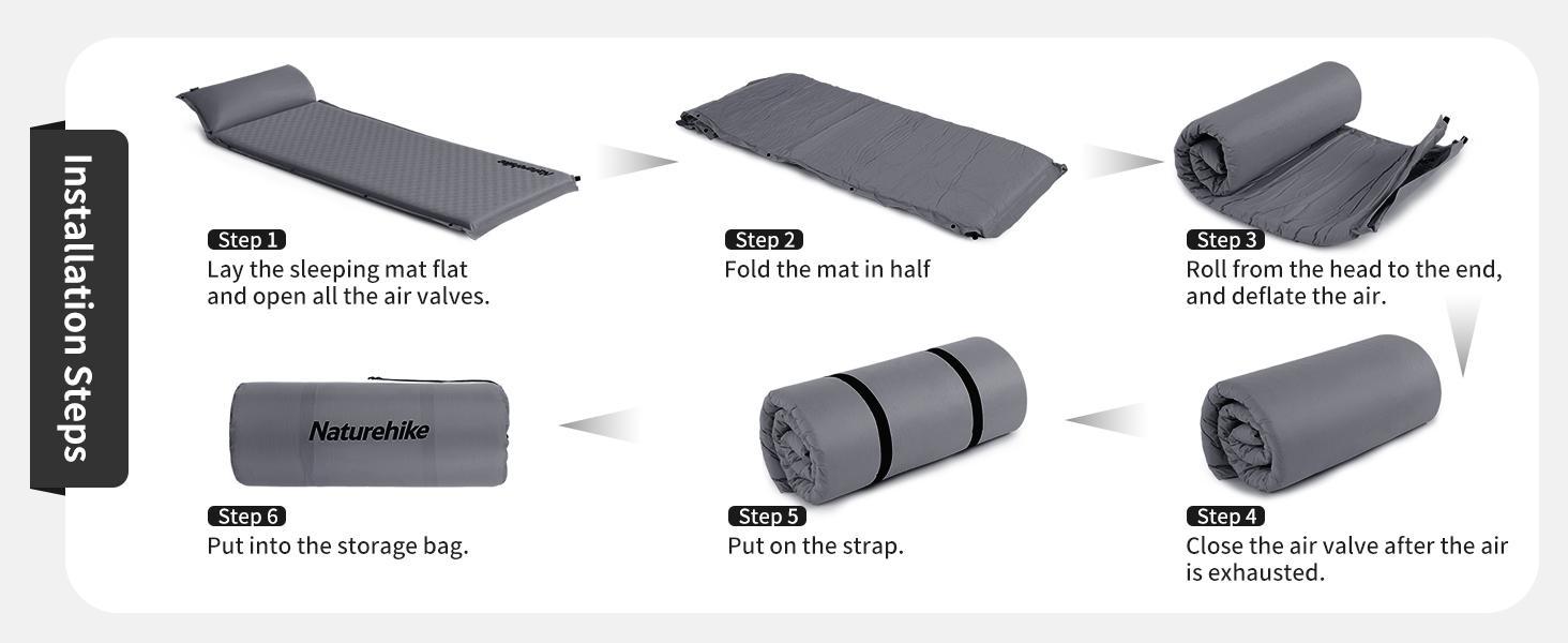 Naturehike Self-Inflating Sleeping Pad with/without Pillow, Ultra-Light, Waterproof Camping Mattress for Backpacking, Connectable for Multi-Person Use portable inflatable FathersDayGift