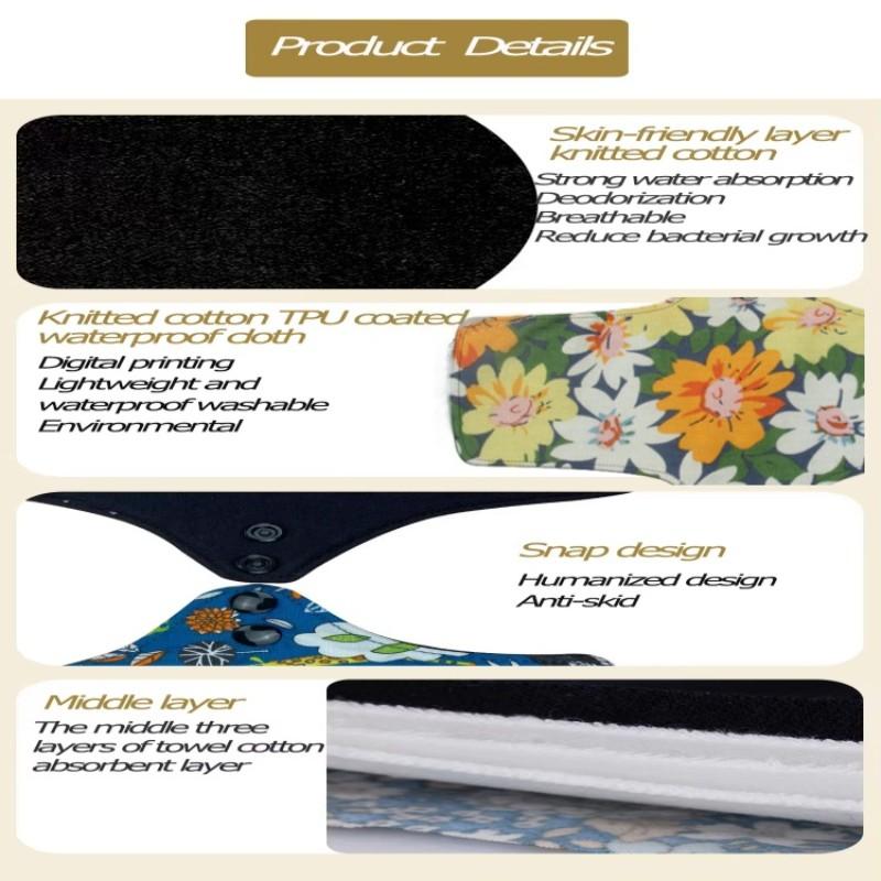3pcs Reusable Pads Set, High Absorbency Leakproof Night & Day Use, Cotton Lining, Multiple Sizes, Postpartum Menstrual Incontinence Care