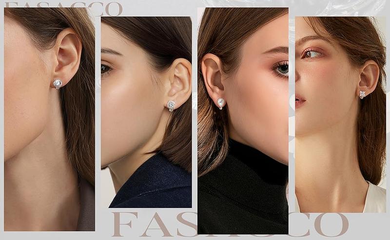 FASACCO Cubic Zirconia Clip-on Earrings for Women Non-Pierced Clip Earrings with Sparkling CZ Stones Elegant and Durable for Gift Jewelery