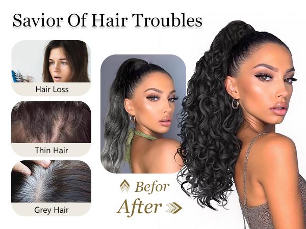 ORSUNCER Ponytail Extension 18 Inch Claw Clip Ponytail Extension Soft Curly Clip on Ponytails for Women Hair Extensions Natural Synthetic Layered Ponytails Easy To Go for Summer Looking