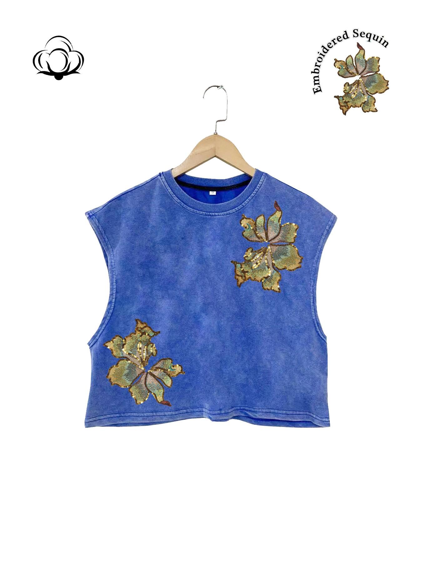 Oversized Sleeveless Vest, High-Quality Cotton Material, Floral Pattern, Loose Fit, Summer Street Style, All-Season Wear, Tops
