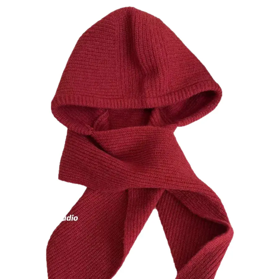 Women’s Knitted Balaclava Hood Scarf 2 in 1, Warm Winter Beanie Hat & Integrated Neck Warmer, Soft Knit Hooded Neck Gaiter