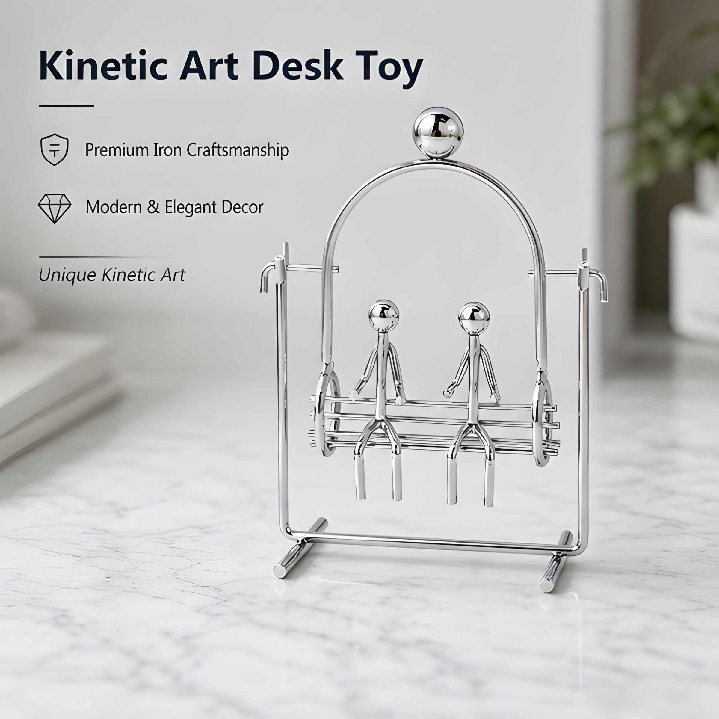 Double Swing Pendulum, Metal Newton Balance Sculpture, Decorative Sculptures, Stress Relief Desk Art, Office Decor, Collectible Ornament, Magnetic Levitation Physics Experiment, Silver Color, Decorative Figurines