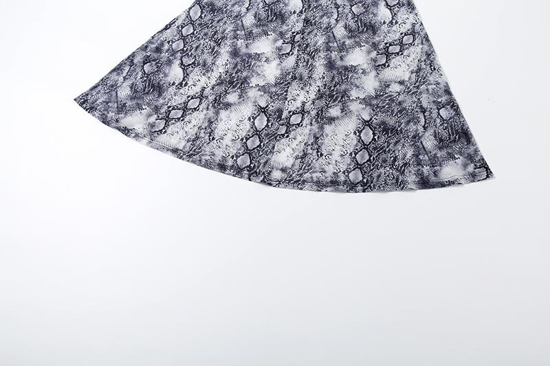 DOUCIU Mature Sexy Hot Nightclub Bar Party Social Women'S Thin Mesh Printed See Though  Long Draped Straight Long-Sleeved Dress