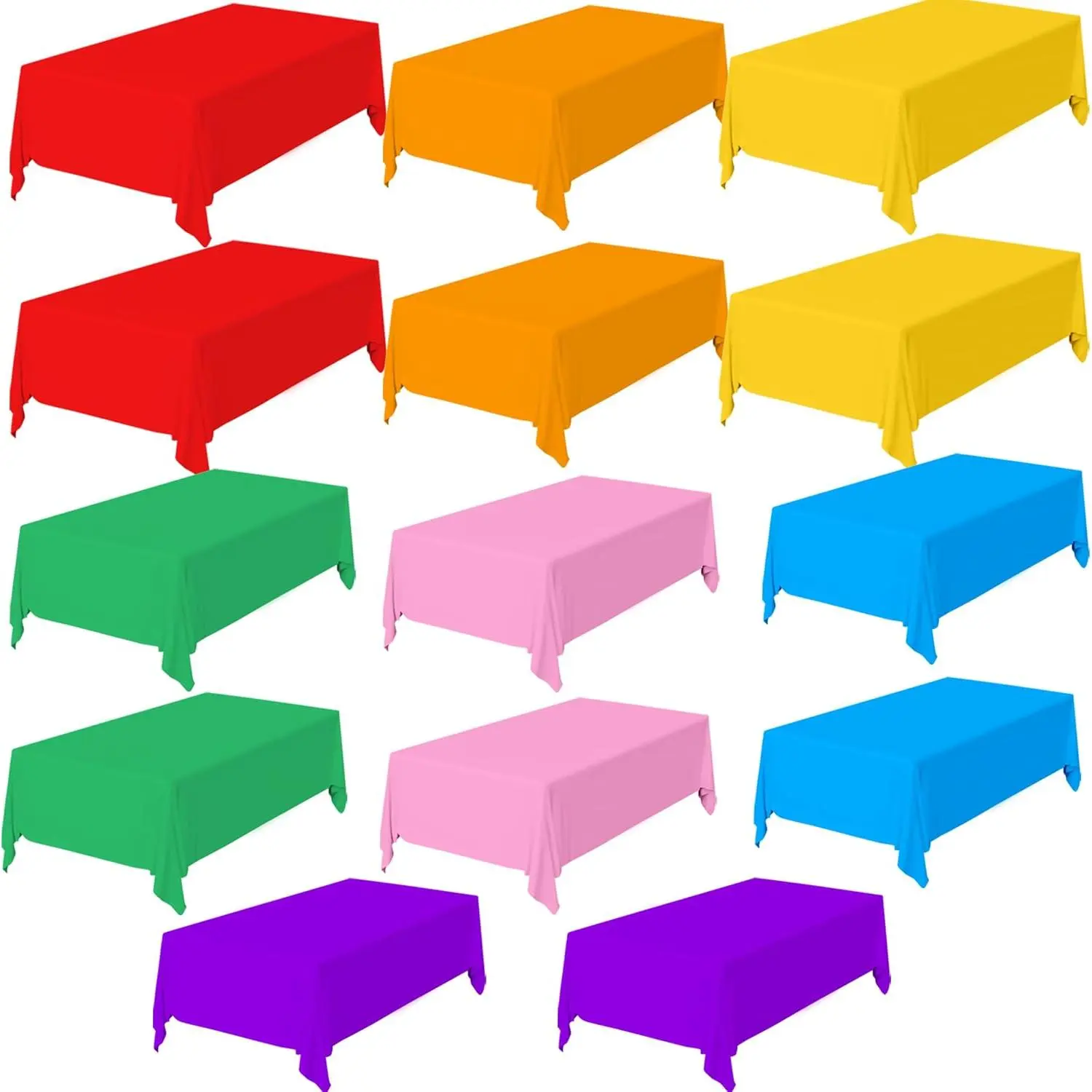 14 Packs Disposable Rectangle Plastic Tablecloths, 54x108 Inch | Rainbow Assorted Color Table Cover, for Holiday Party, Dinner,Birthday, Picnic, Wedding Baby Shower