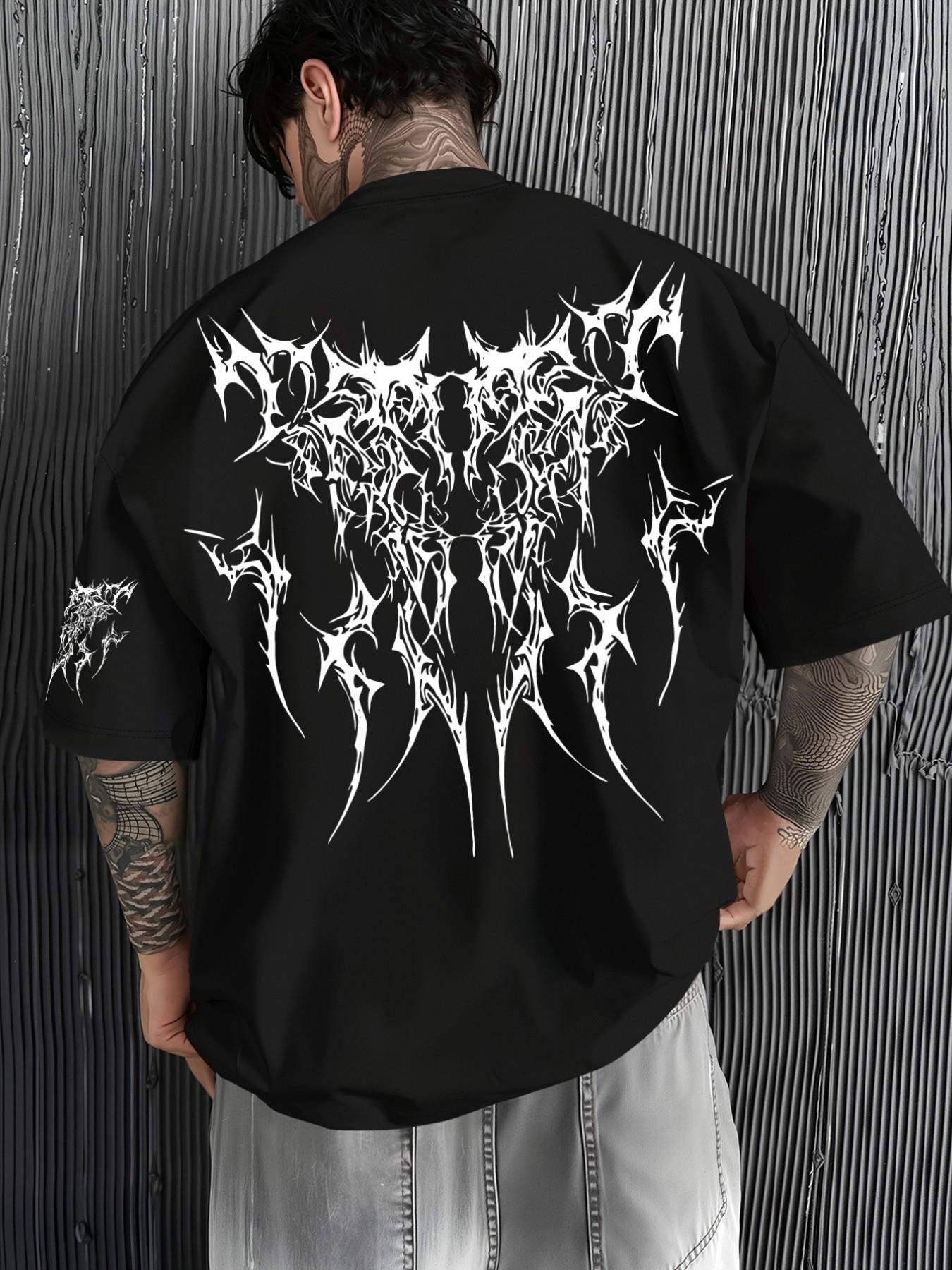 Men's Y2K Streetwear Back Thorn Print Full Print T-Shirt, Loose