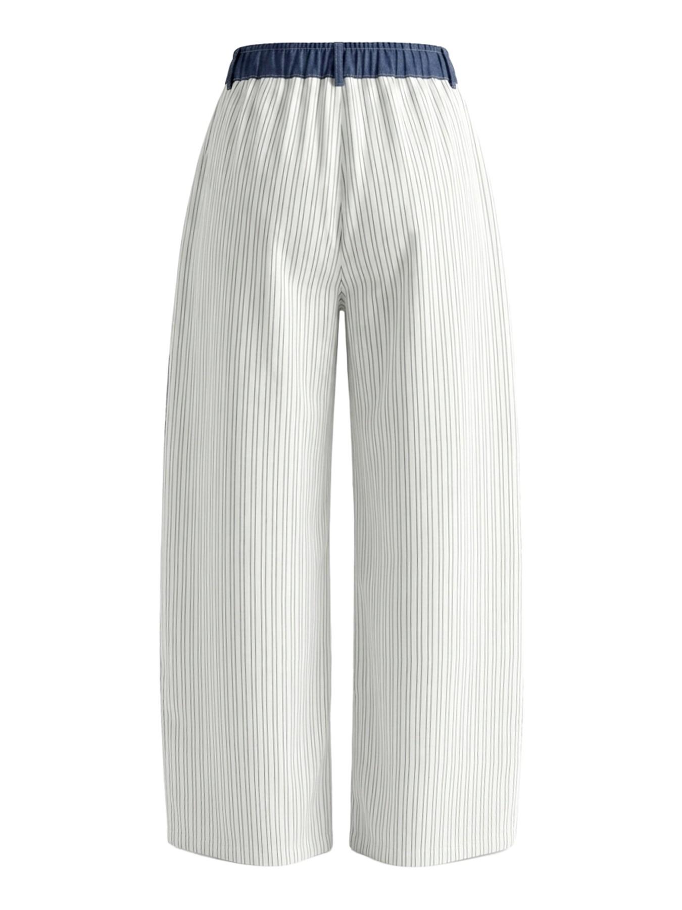 High-Waisted Loose Fit Oversized Pants, Street Fashion Trousers, Colorblock Pocket Patchwork Striped Tie Waist Adjustable Long Pants, Stylish, Comfortable and Casual Fashion Bottoms