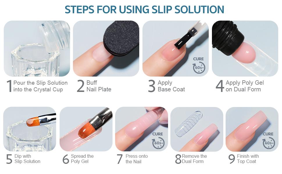 GAOY Slip Solution Set for Poly Gel Nails, 145ml Anti-stick Gel Liquid with Nail Art Brush, for Building Extension Gel Nails Polish Manicure