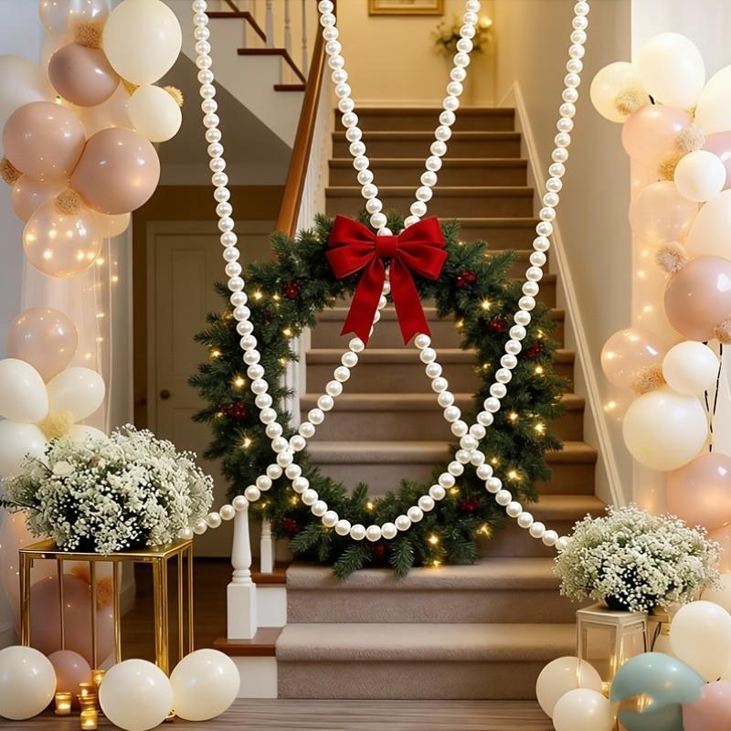 White Faux Pearl Garland for Staircase | 20 Large Pearls String Decor for Wedding Party Banister Party Decoration | Elegant 3.15 Inch Bead Accent for Home Event Styling | Versatile Wrap for Adult Celebrations | US Holiday Ready