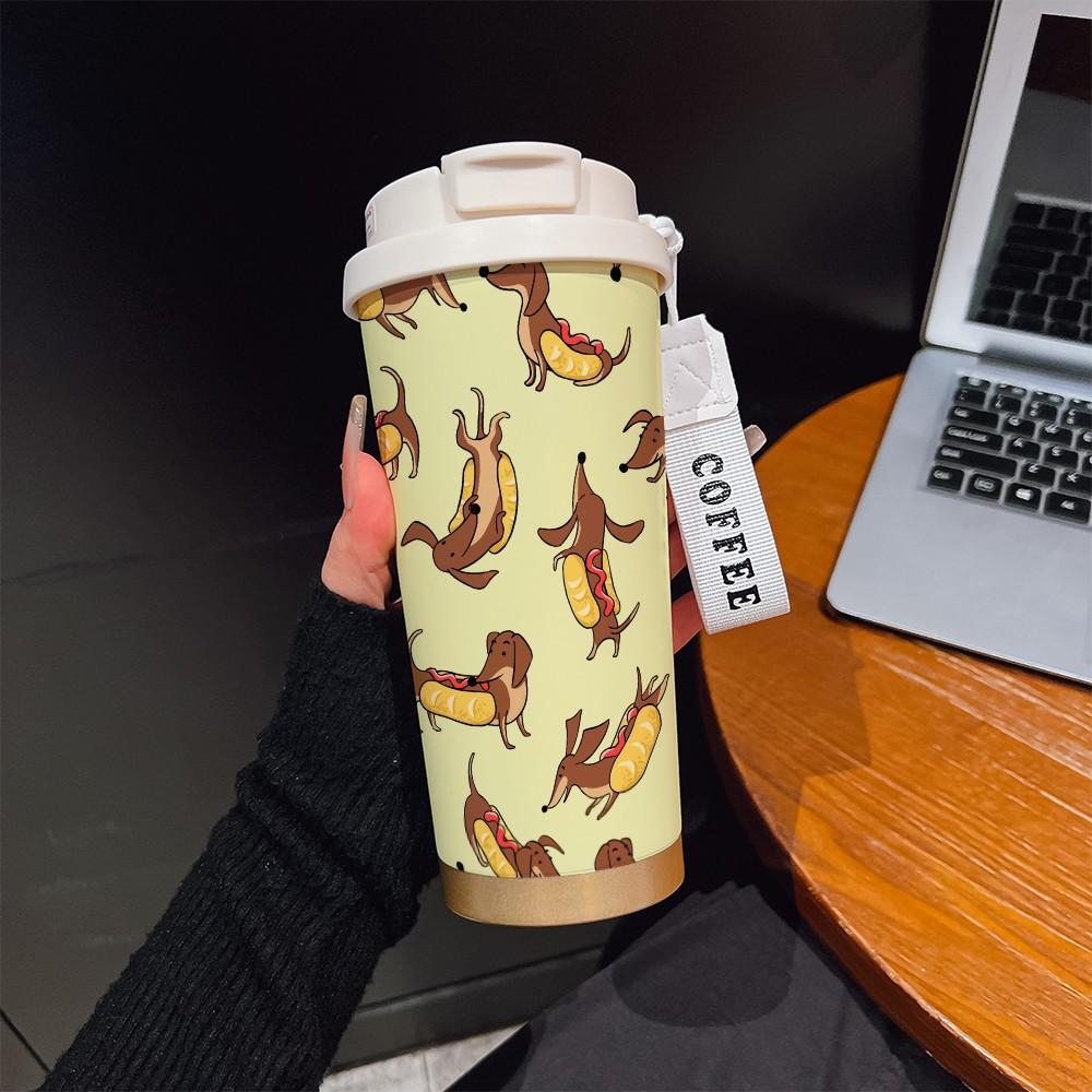 Abstract Pet Weiner Dog Texture Coffee Cup, Portable Dual Drink Insulated Mug, Keeps Warm/cold, Stylish, Office, Travel, Outdoor Essential