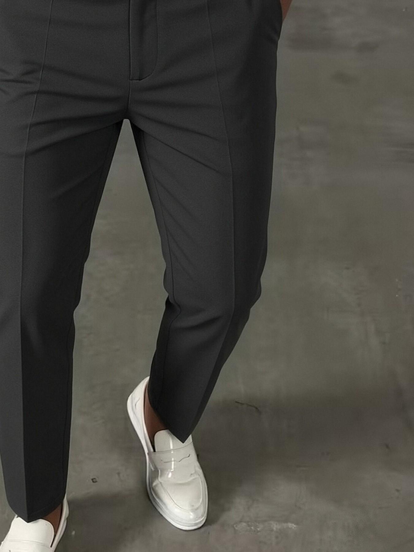 YYT1 Men's Business Casual Pleated Suit Pants, Slant Pockets, All-Season Easy-Care Trousers