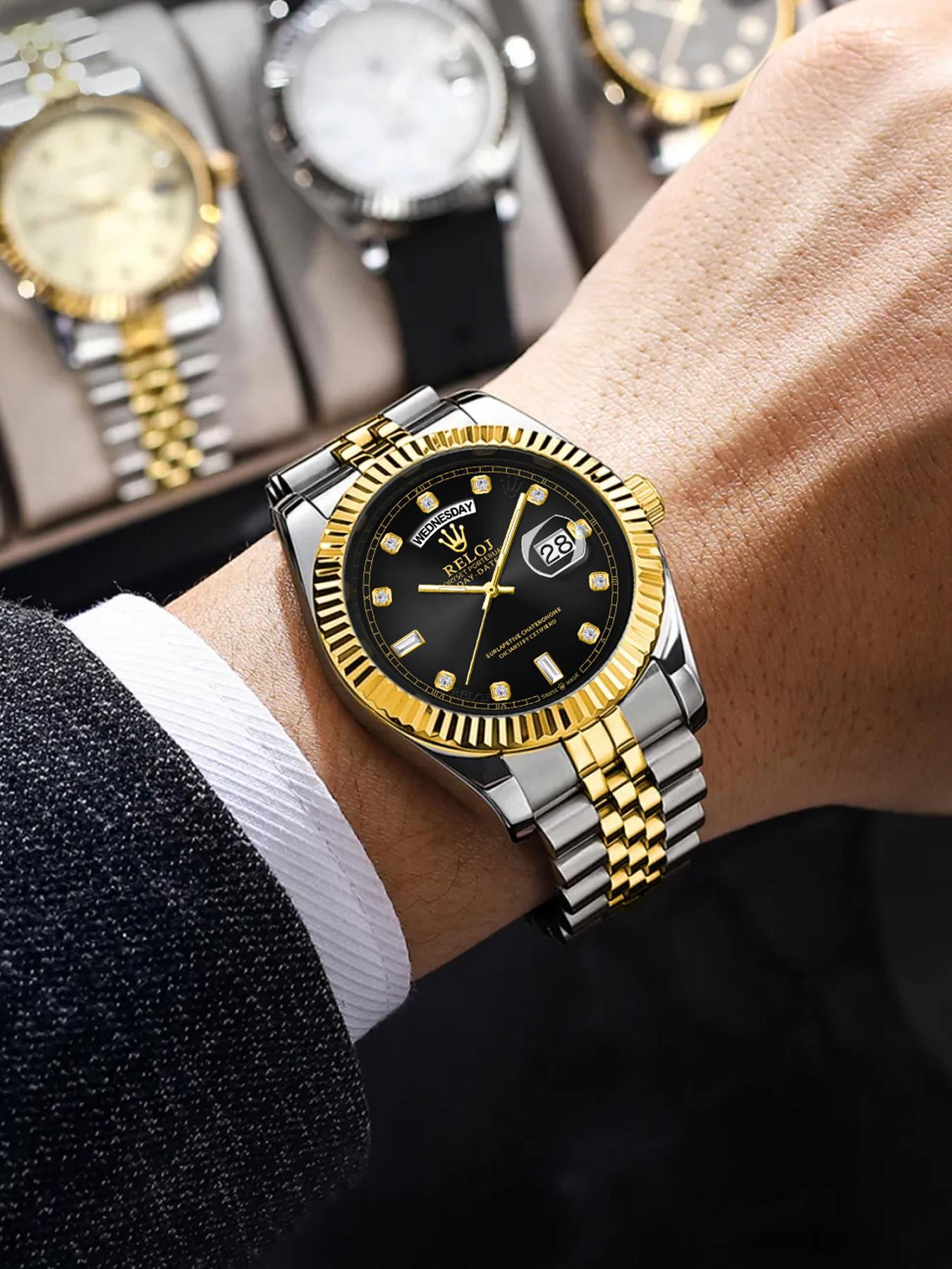 Top Luxury Log Series Business Men's Watch, Round Dial, Waterproof Calendar Display, Stainless Steel Butterfly Buckle Strap, Quartz Waterproof Watch