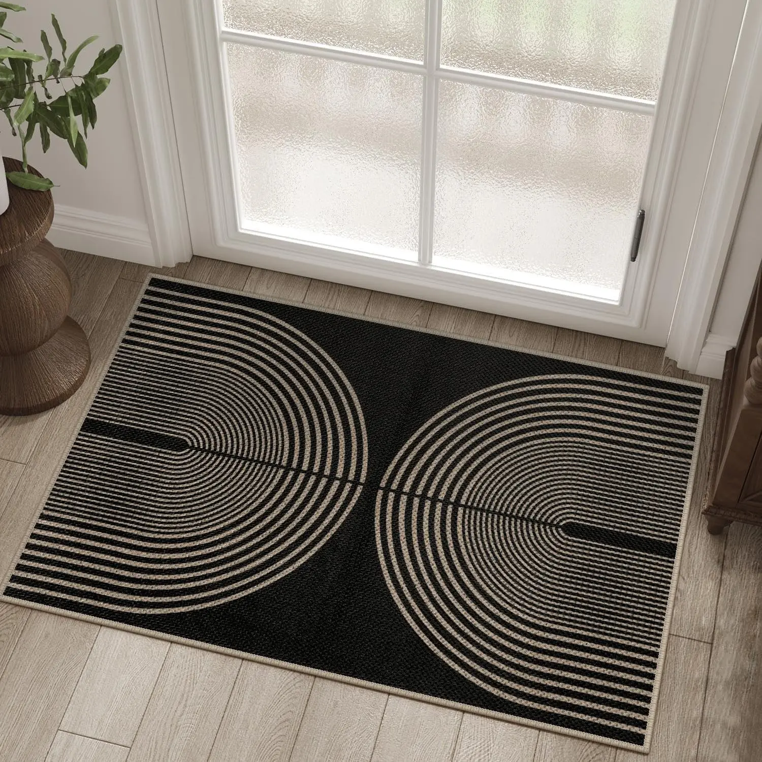 Easy Jute Rainbow Entryway Rug, 2x3 Black Washable Non-Slip Indoor Outdoor Doormat, Boho Farmhouse Small Kitchen Rug Modern Abstract Throw Rugs for Entrance Bedroom BathroomGift