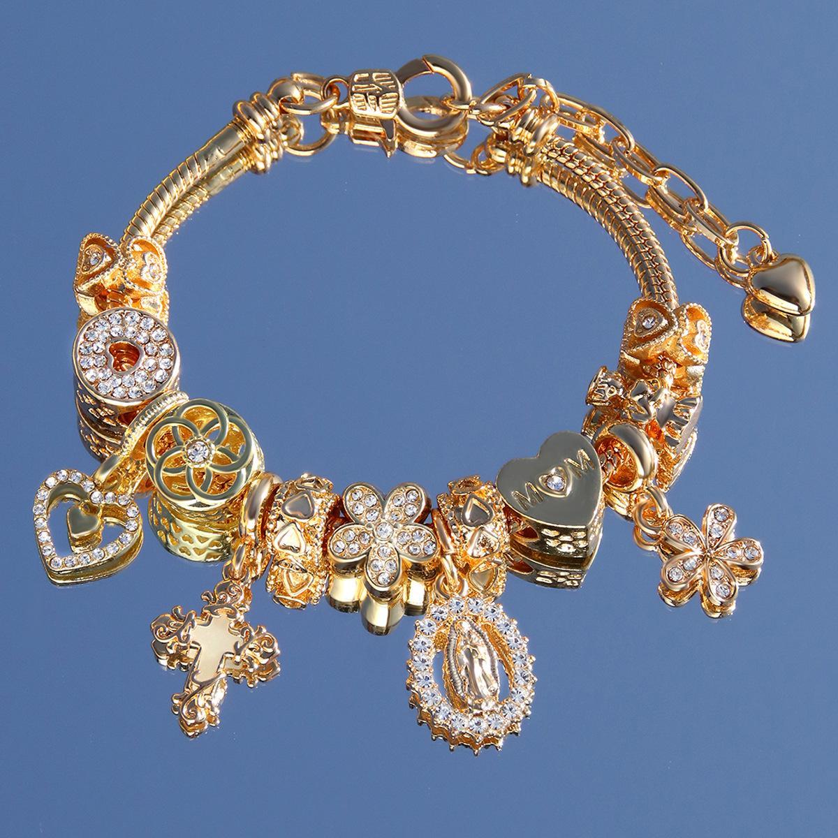 Heart Cherry Blossom Pendant Bracelet, Fashion Bracelet, Glow-In-The-Dark Cross Bracelet, Mom Angel Cross Faith Jewelry