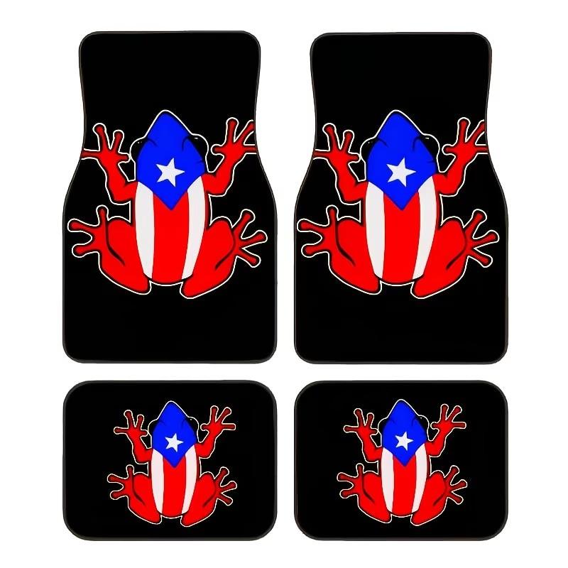 4-Piece Puerto Rico Cocoa Frog Car Mats, Car Floor Mats, Universal Fit, Polyester Fiber, Comfortable Non-Slip, Water-Resistant, All-Season Car Accessories