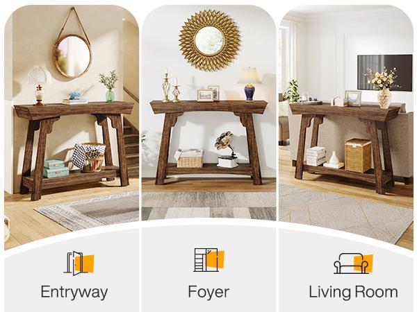 TRIBEWOOD 41.3" Wood Console Table, 2-Tier Entryway Table with Storage Shelf, Farmhouse Narrow Sofa Table Behind Couch for Living Room, Foyer, Hallway