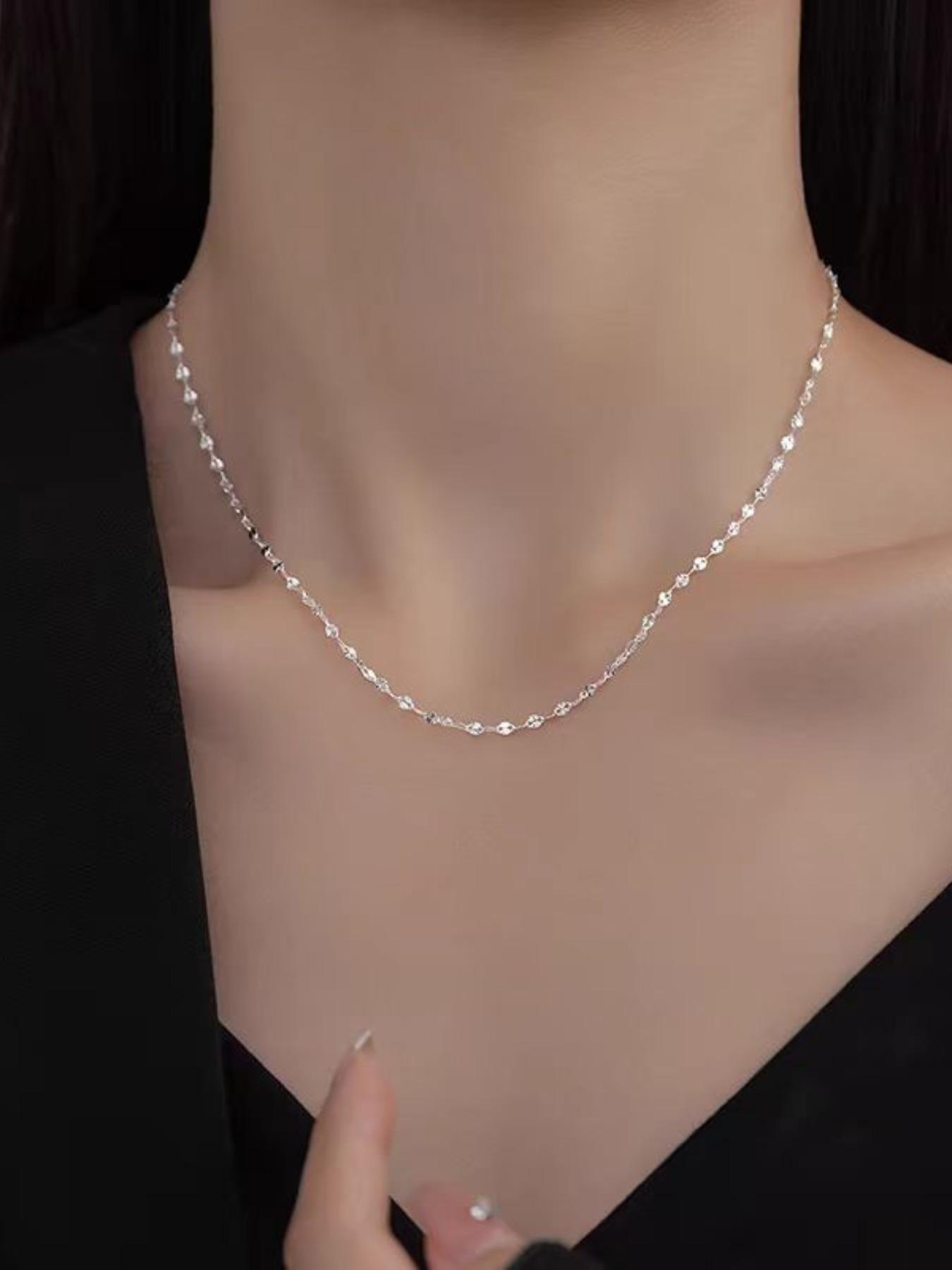 S999 Sterling Silver Minimalist Chain Necklace Exquisite Trendy Pendant for Women & Girls, Fashion Jewelry for Party, Daily Clothing Decor, Trendy All-match & Exquisite Jewelry for Birthday Gift